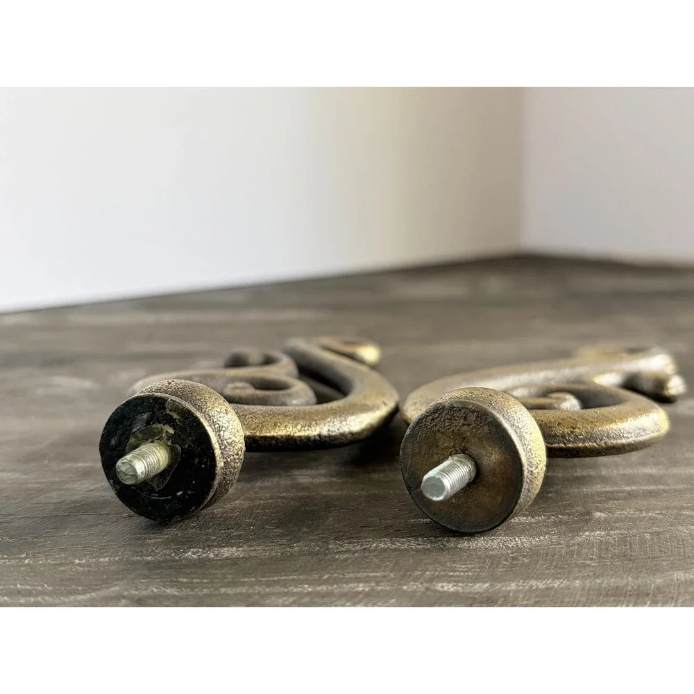 Vintage Gold Scroll Curtain Tiebacks Cast Metal Ornate Wall Holdbacks Set of 2